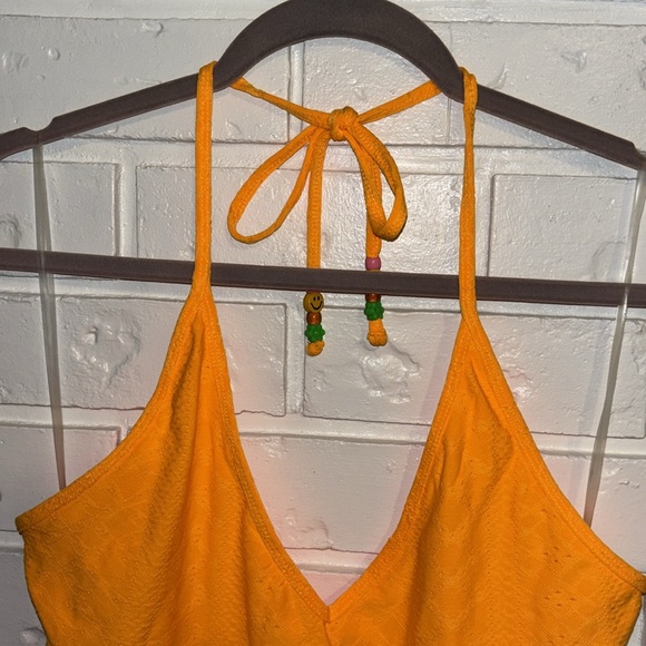 Wild Fable Neon Orange Halter Top Mini Dress with Bead Detail Size Large - Picture 2 of 7